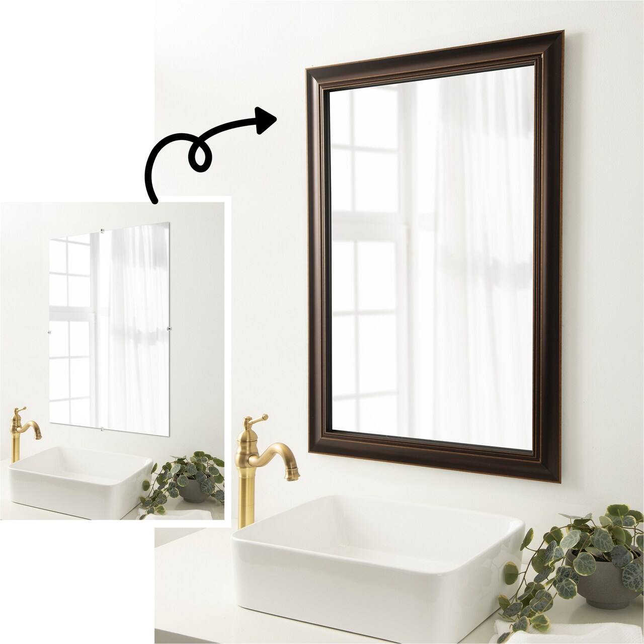 Amanti Art Mirror Makeover Bathroom Mirror Frame Border Kit - Fully Assembled Peel and Stick Frame - Mirror NOT Included - Trio Trim